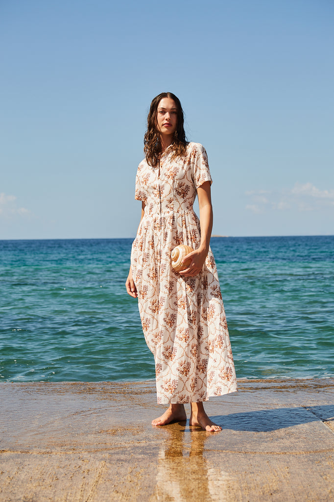 evi grintela cotton poplin maxi shirt dress Evi Grintela Juliette Floral-Print Cotton Maxi Shirt Dress In Blue - 52% Off