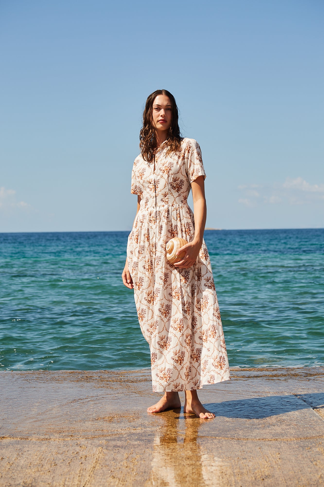 cotton designer dress Long Floaty Pink – Emma Hobson Designs Our Little Secret Dress neckline highlighted by a Bang Color:Dark Red/White