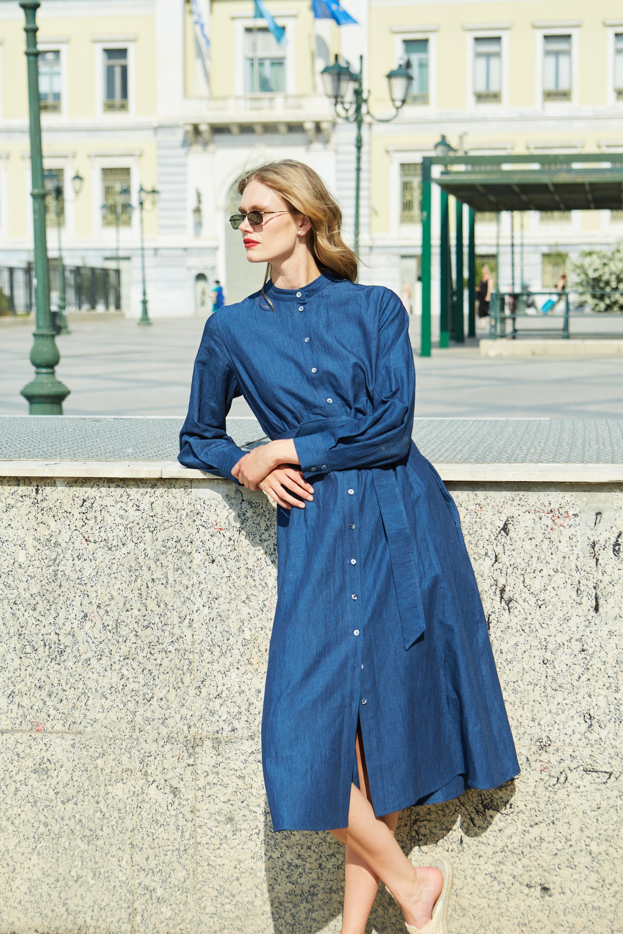 white christmas dresses Ellie Cotton Maxi Shirt Dress-Broderie Denim main image 0
